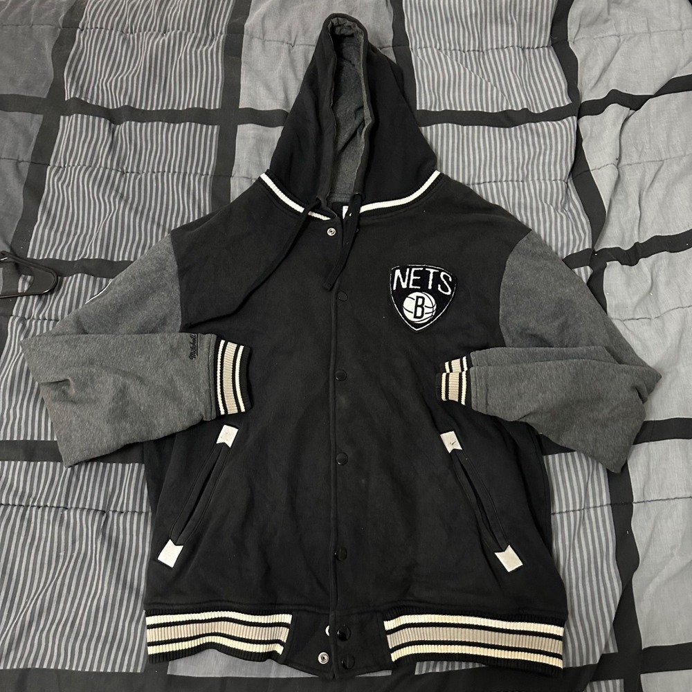 Mitchell & Ness Brooklyn Nets 2nd Quarter Hooded Varsity Jacket HTF Rare Sz 2XL